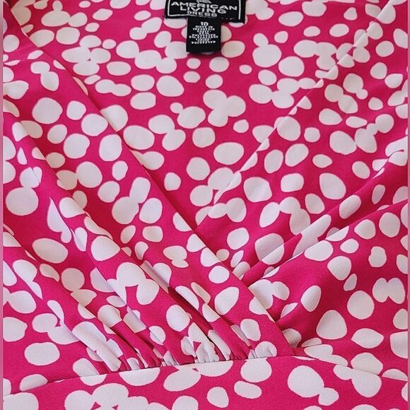 American Living Pink & White Polka-dot V-neck Ruched Cap Sleeve Dress Size 10 - Picture 7 of 9